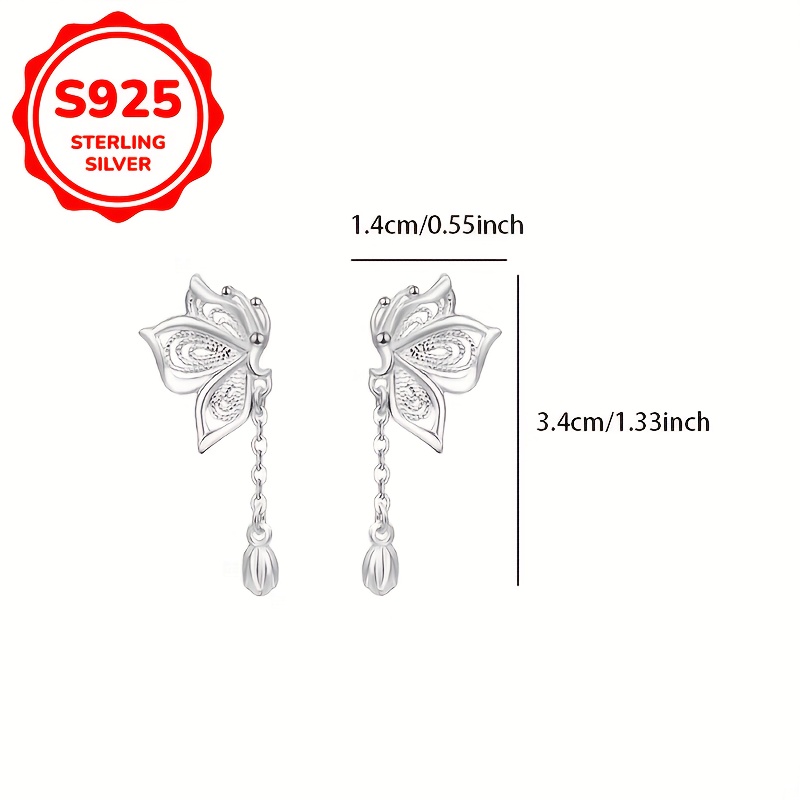 925 Silver Butterfly Tassel Stud Earrings